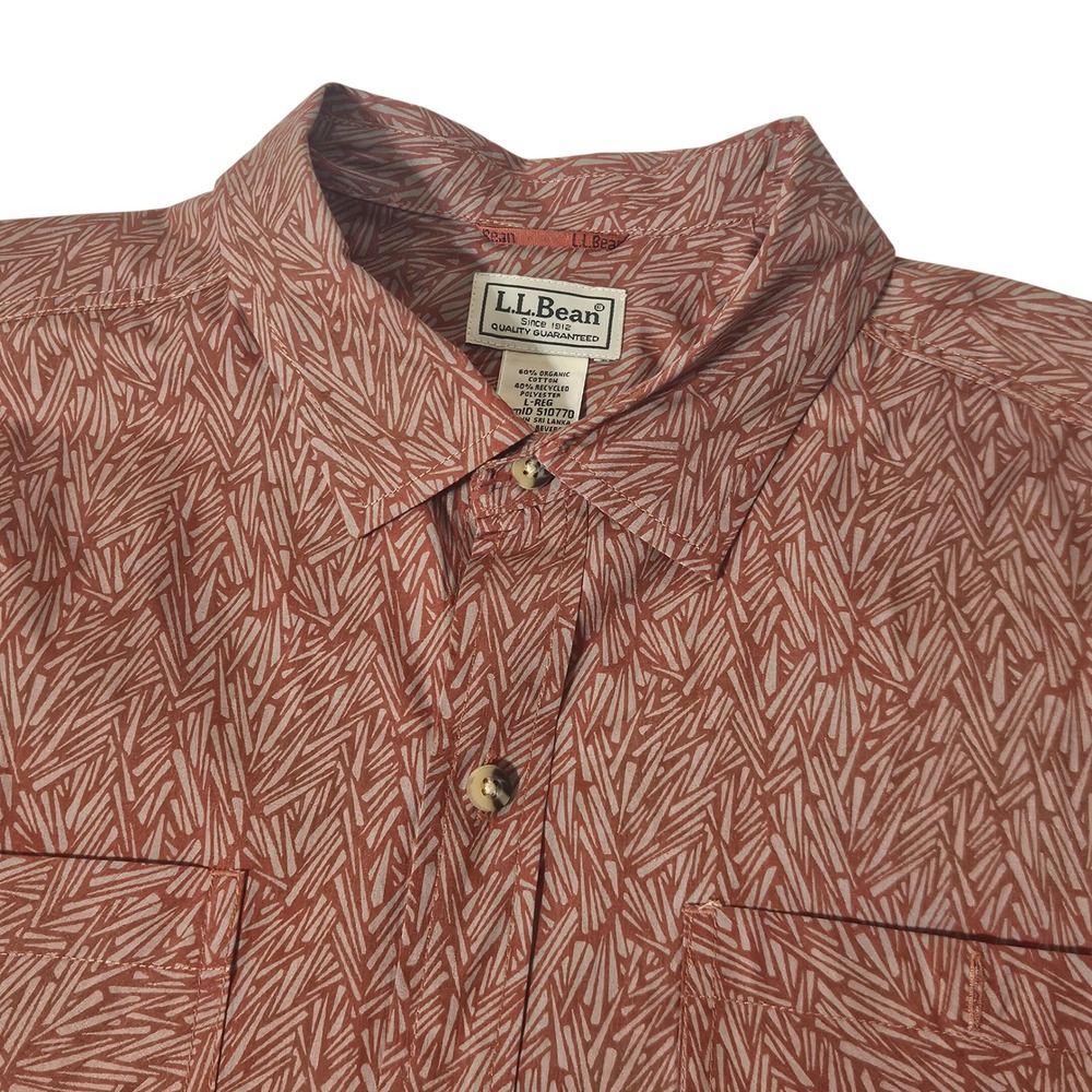 VTG LL Bean Mens‎ L Short Sleeve Button Down Shirt Abstract Print